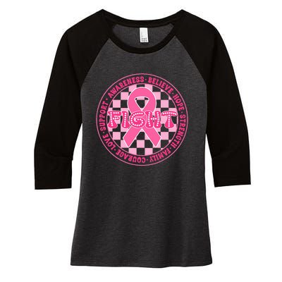 Faith Hope Love Ribbon Breast Cancer Awareness Month Women's Tri-Blend 3/4-Sleeve Raglan Shirt