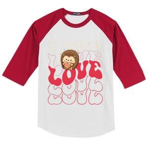 Funny Hedgehog Love Groovy Style Heart Valentines Day Love Funny Gift Kids Colorblock Raglan Jersey