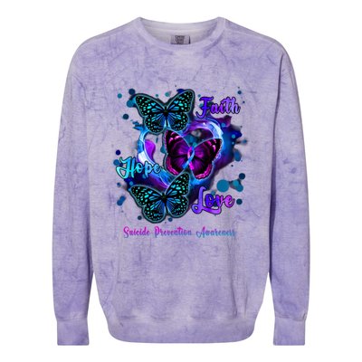 Faith Hope Love Butterfly Suicide Prevention Awareness Colorblast Crewneck Sweatshirt