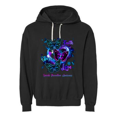 Faith Hope Love Butterfly Suicide Prevention Awareness Garment-Dyed Fleece Hoodie