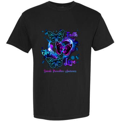 Faith Hope Love Butterfly Suicide Prevention Awareness Garment-Dyed Heavyweight T-Shirt