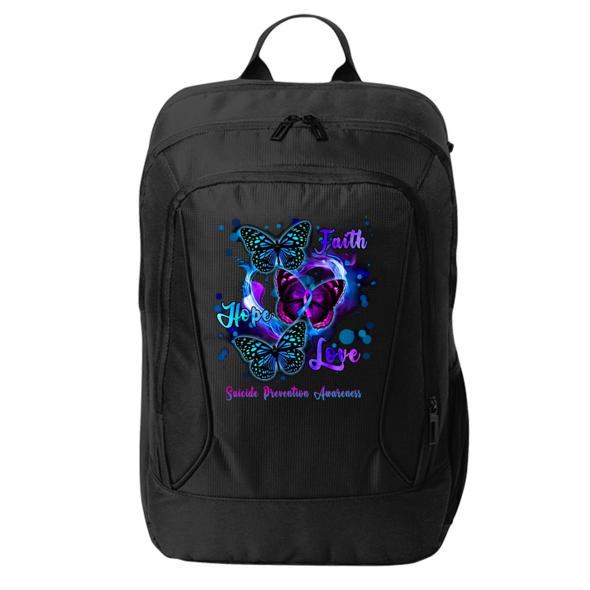 Faith Hope Love Butterfly Suicide Prevention Awareness City Backpack