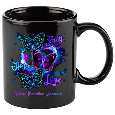 Faith Hope Love Butterfly Suicide Prevention Awareness 11oz C Handle Ceramic Mug