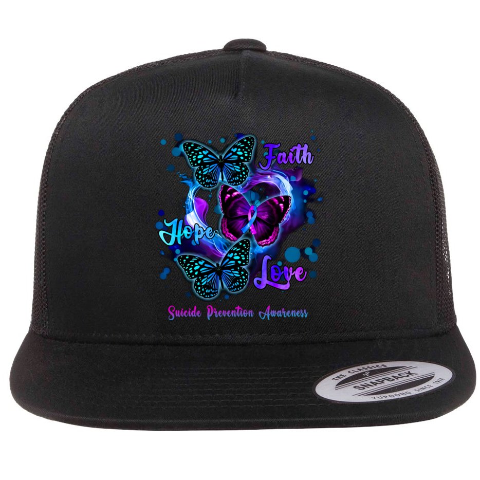 Faith Hope Love Butterfly Suicide Prevention Awareness Flat Bill Trucker Hat
