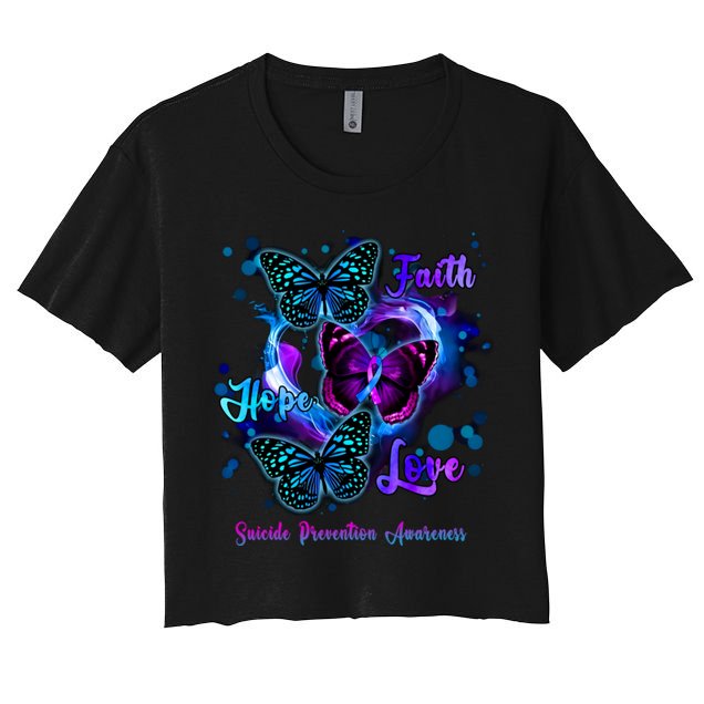 Faith Hope Love Butterfly Suicide Prevention Awareness Crop Top