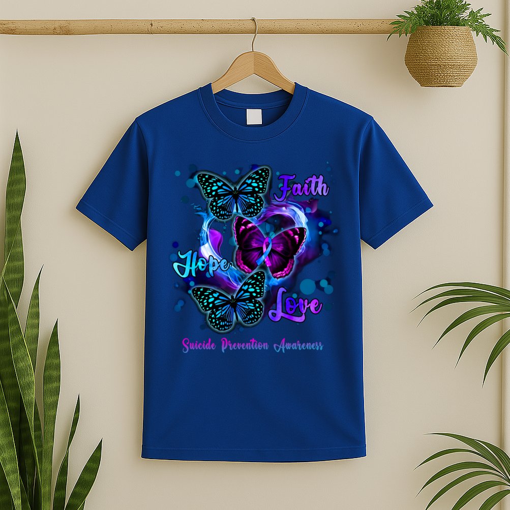 Faith Hope Love Butterfly Suicide Prevention Awareness T-Shirt