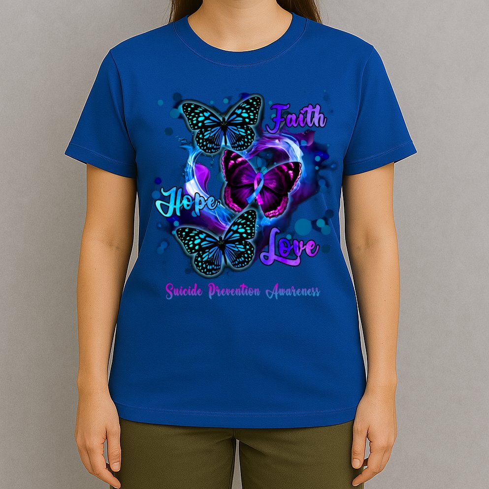 Faith Hope Love Butterfly Suicide Prevention Awareness T-Shirt