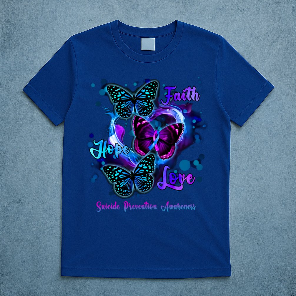 Faith Hope Love Butterfly Suicide Prevention Awareness T-Shirt