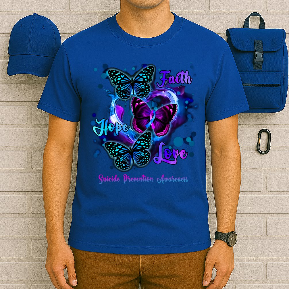 Faith Hope Love Butterfly Suicide Prevention Awareness T-Shirt