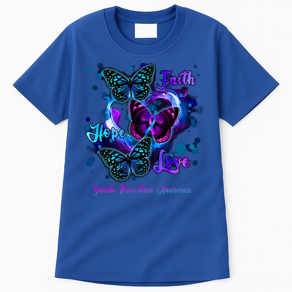 Faith Hope Love Butterfly Suicide Prevention Awareness Tall T-Shirt