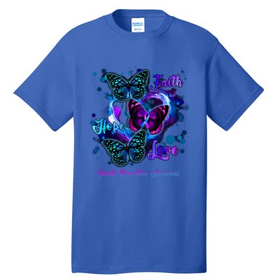 Faith Hope Love Butterfly Suicide Prevention Awareness Tall T-Shirt