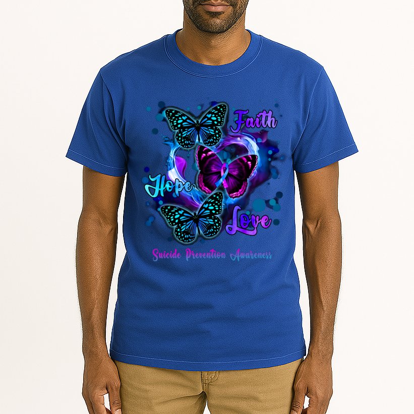 Faith Hope Love Butterfly Suicide Prevention Awareness Tall T-Shirt