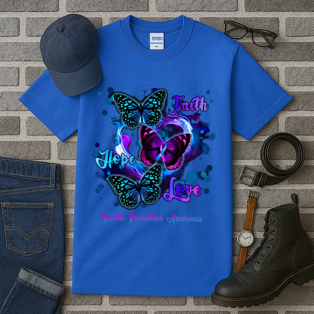 Faith Hope Love Butterfly Suicide Prevention Awareness Tall T-Shirt