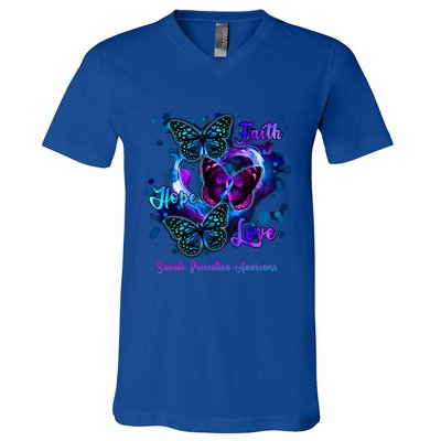 Faith Hope Love Butterfly Suicide Prevention Awareness V-Neck T-Shirt