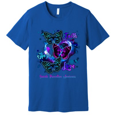 Faith Hope Love Butterfly Suicide Prevention Awareness Premium T-Shirt