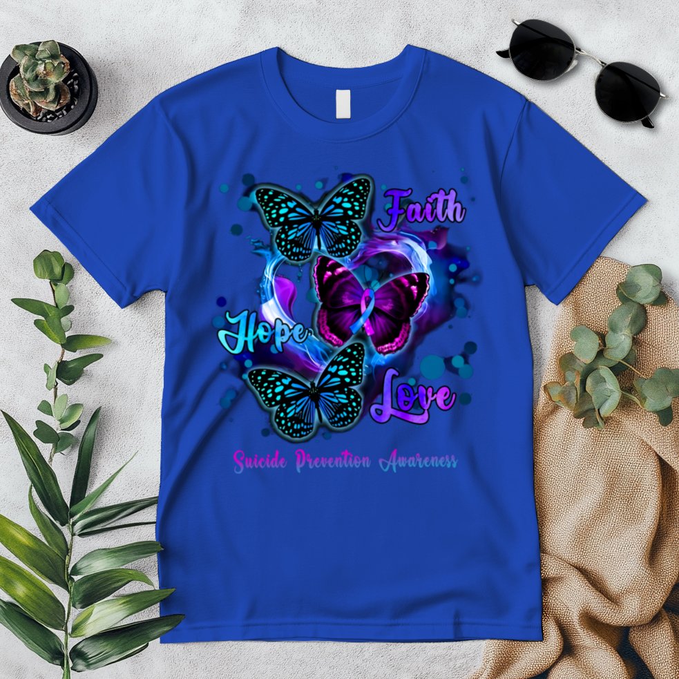 Faith Hope Love Butterfly Suicide Prevention Awareness Premium T-Shirt