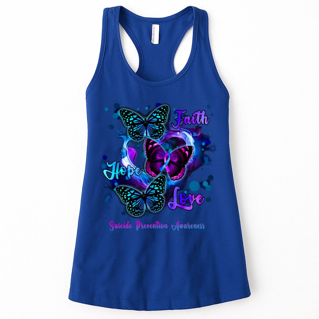 Faith Hope Love Butterfly Suicide Prevention Awareness Womens Tank Top