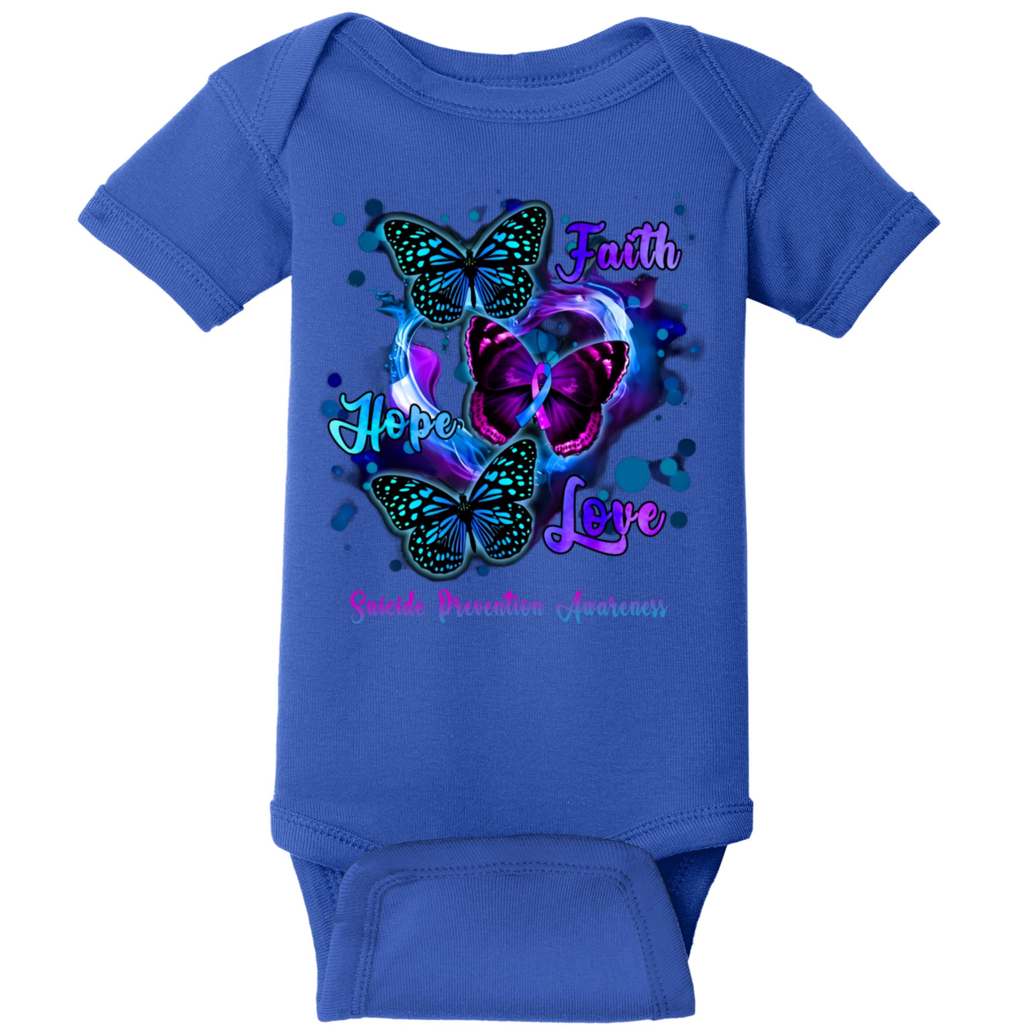 Faith Hope Love Butterfly Suicide Prevention Awareness Baby Bodysuit