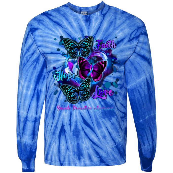 Faith Hope Love Butterfly Suicide Prevention Awareness Tie-Dye Long Sleeve Shirt