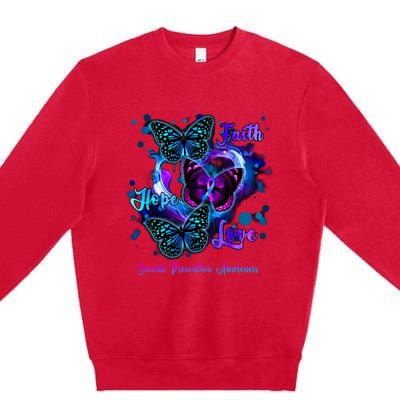 Faith Hope Love Butterfly Suicide Prevention Awareness Premium Crewneck Sweatshirt