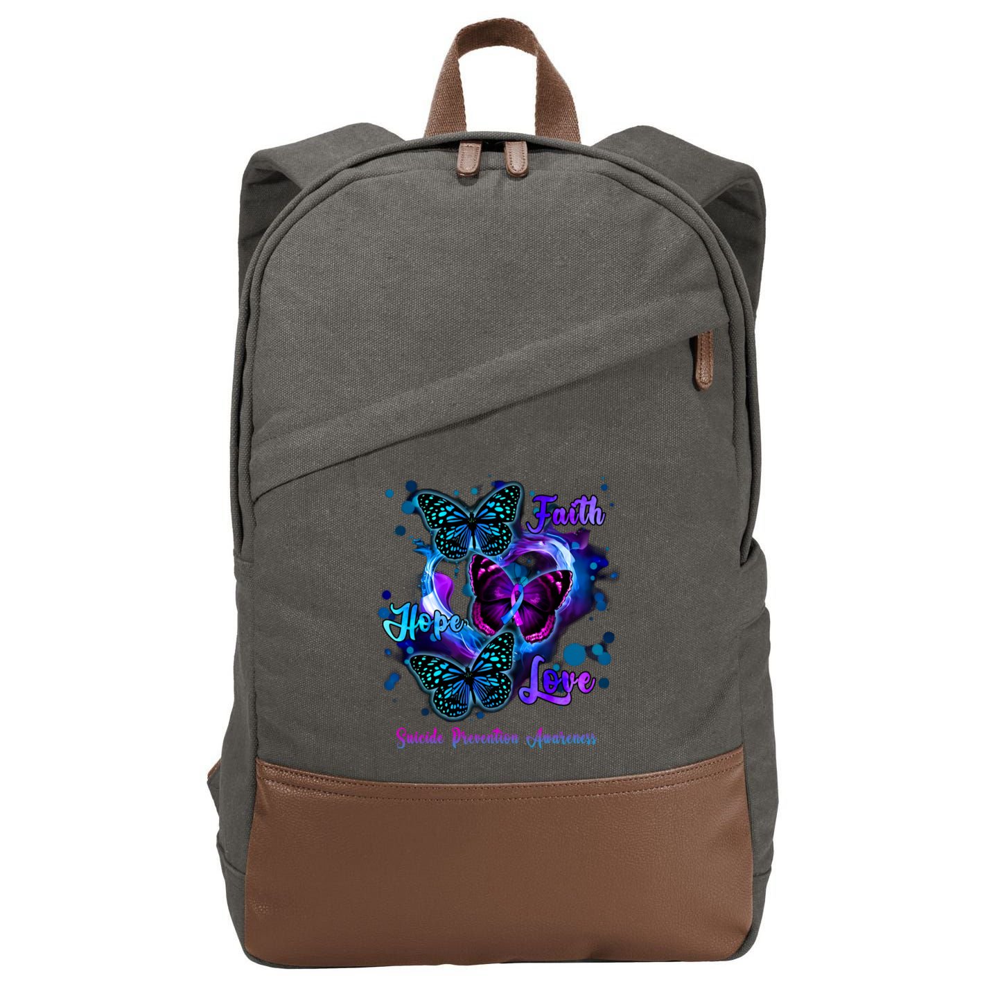 Faith Hope Love Butterfly Suicide Prevention Awareness Cotton Canvas Backpack