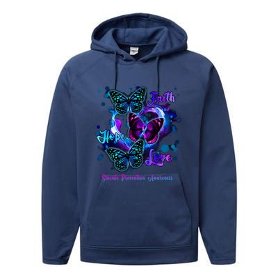 Faith Hope Love Butterfly Suicide Prevention Awareness Performance Fleece Hoodie