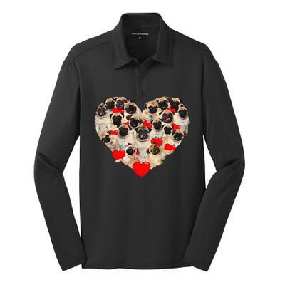 Funny Heart Love Pug Valentine's Day Puppy Pug Dog Lover Silk Touch Performance Long Sleeve Polo