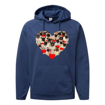 Funny Heart Love Pug Valentine's Day Puppy Pug Dog Lover Performance Fleece Hoodie