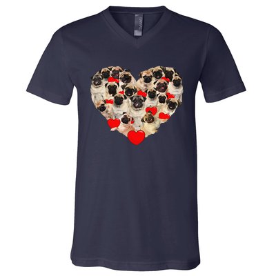 Funny Heart Love Pug Valentine's Day Puppy Pug Dog Lover V-Neck T-Shirt