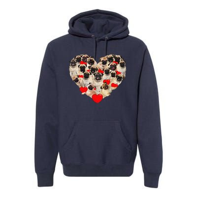 Funny Heart Love Pug Valentine's Day Puppy Pug Dog Lover Premium Hoodie