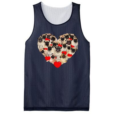 Funny Heart Love Pug Valentine's Day Puppy Pug Dog Lover Mesh Reversible Basketball Jersey Tank