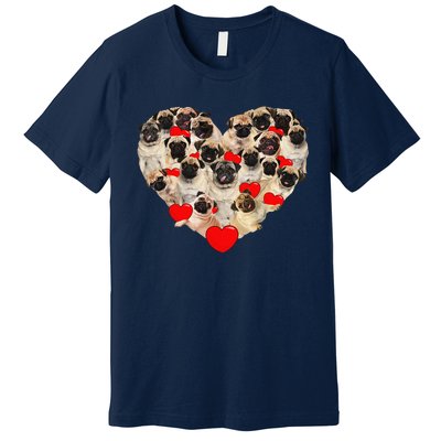 Funny Heart Love Pug Valentine's Day Puppy Pug Dog Lover Premium T-Shirt