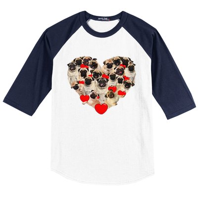 Funny Heart Love Pug Valentine's Day Puppy Pug Dog Lover Baseball Sleeve Shirt