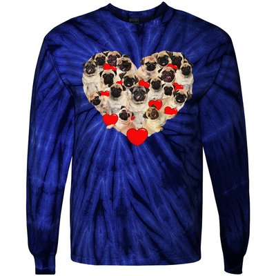 Funny Heart Love Pug Valentine's Day Puppy Pug Dog Lover Tie-Dye Long Sleeve Shirt