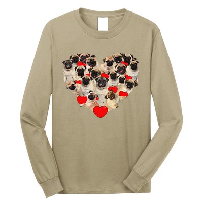 Funny Heart Love Pug Valentine's Day Puppy Pug Dog Lover Long Sleeve Shirt