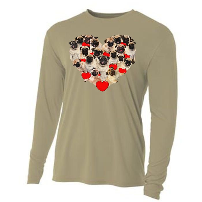 Funny Heart Love Pug Valentine's Day Puppy Pug Dog Lover Cooling Performance Long Sleeve Crew