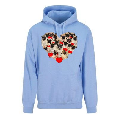 Funny Heart Love Pug Valentine's Day Puppy Pug Dog Lover Unisex Surf Hoodie