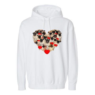 Funny Heart Love Pug Valentine's Day Puppy Pug Dog Lover Garment-Dyed Fleece Hoodie