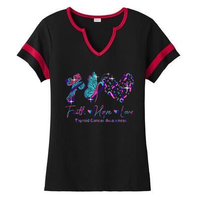 Faith Hope Love Ribbon Thyroid Cancer Awareness Ladies Halftime Notch Neck Tee