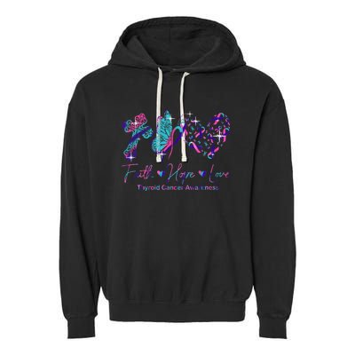 Faith Hope Love Ribbon Thyroid Cancer Awareness Garment-Dyed Fleece Hoodie