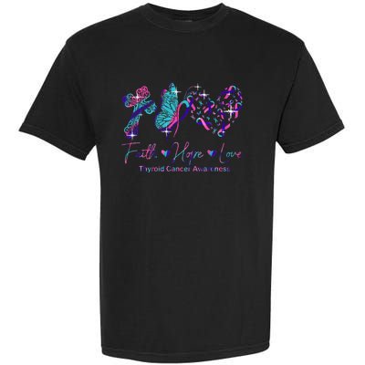 Faith Hope Love Ribbon Thyroid Cancer Awareness Garment-Dyed Heavyweight T-Shirt