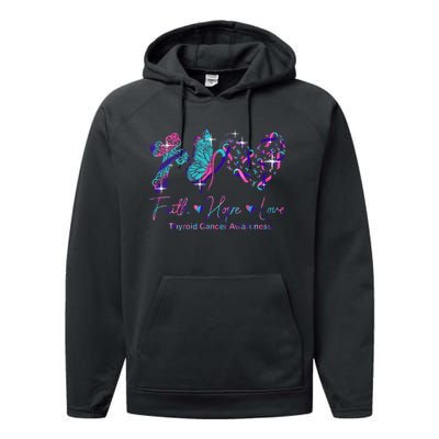 Faith Hope Love Ribbon Thyroid Cancer Awareness Performance Fleece Hoodie