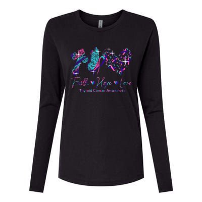 Faith Hope Love Ribbon Thyroid Cancer Awareness Womens Cotton Relaxed Long Sleeve T-Shirt