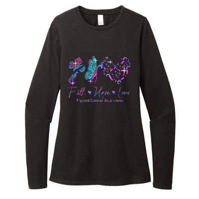 Faith Hope Love Ribbon Thyroid Cancer Awareness Womens CVC Long Sleeve Shirt