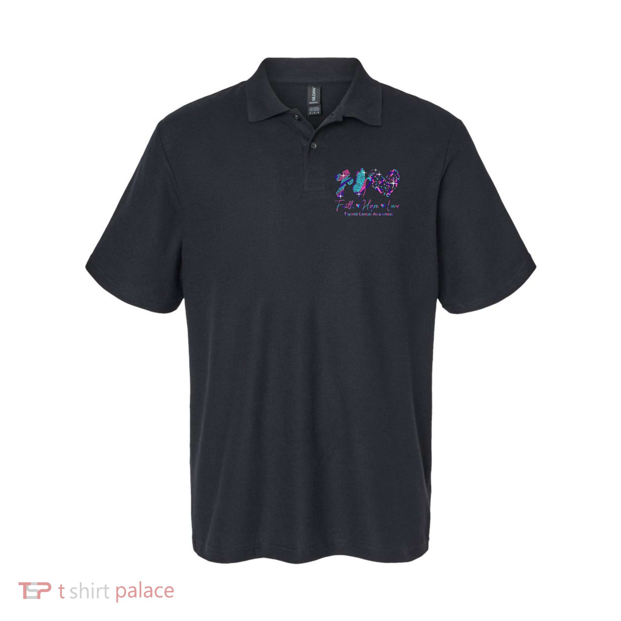 Faith Hope Love Ribbon Thyroid Cancer Awareness Polo