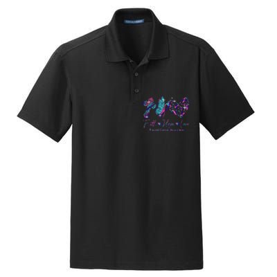 Faith Hope Love Ribbon Thyroid Cancer Awareness Dry Zone Grid Polo