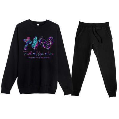 Faith Hope Love Ribbon Thyroid Cancer Awareness Premium Crewneck Sweatsuit Set