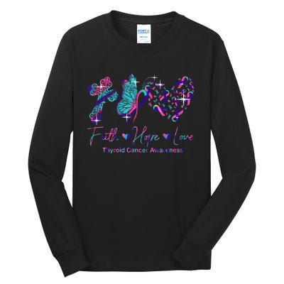 Faith Hope Love Ribbon Thyroid Cancer Awareness Tall Long Sleeve T-Shirt