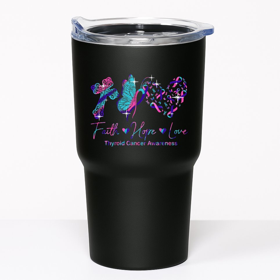 Faith Hope Love Ribbon Thyroid Cancer Awareness Tumbler