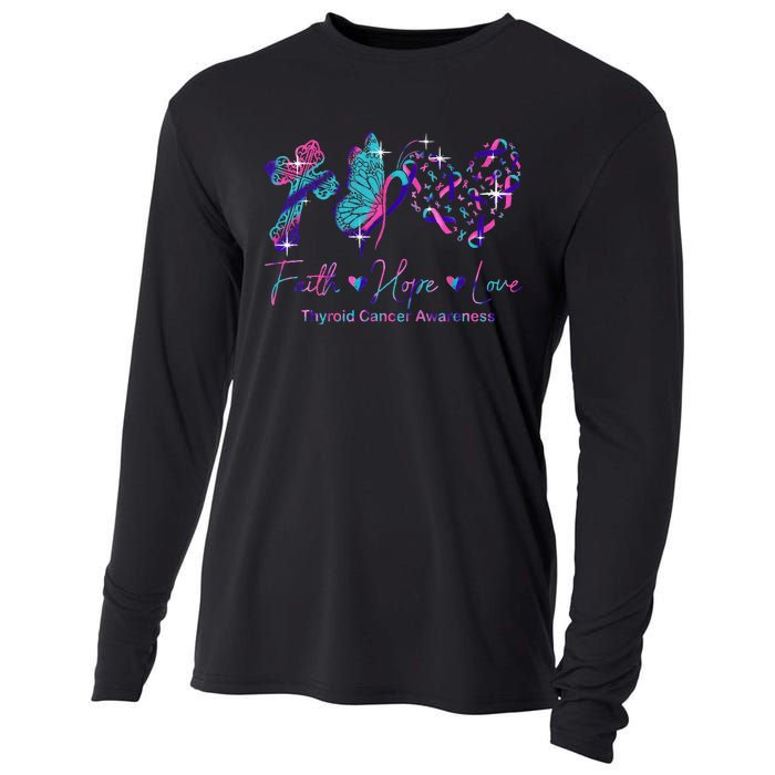 Faith Hope Love Ribbon Thyroid Cancer Awareness Cooling Performance Long Sleeve Crew